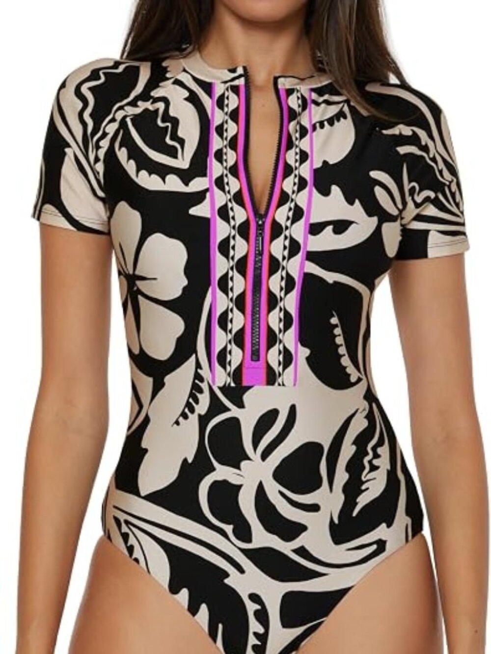 Trina Turk Florence Short Sleeve Paddle 1 Piece Swimsuit in Multi